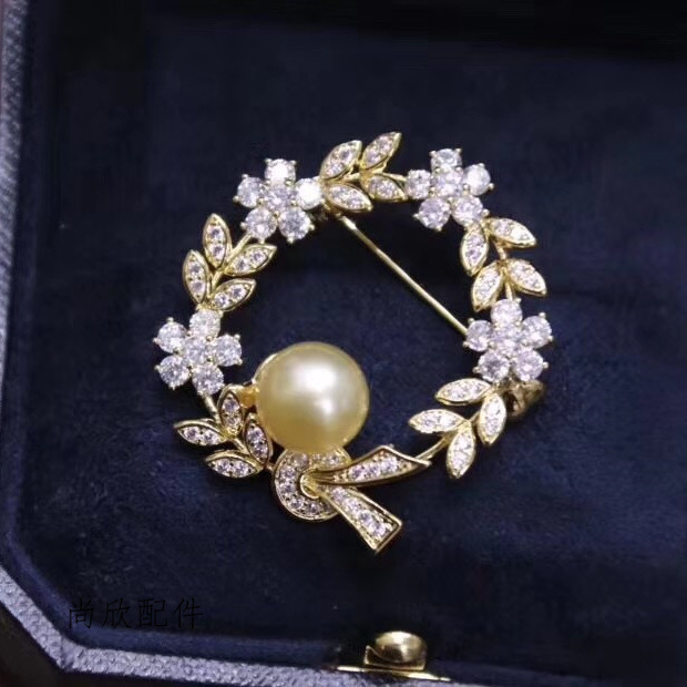 New Inlaid Zircon Wreath Brooch Pins for Women Fashion Pearl Corsage Wedding Lady Clothing Accessories Brooches