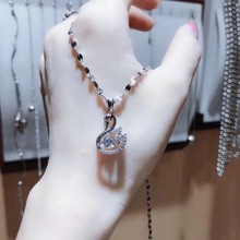 纯银s925跳舞天鹅灵动项链女镶钻六芒星吊坠心形韩版短款锁骨链