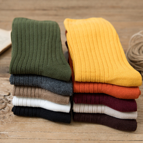 Drawstring Ankle Socks for Women - Japanese Style Pile Socks, New Fall/Winter Pure Color Cotton Medium Cuff Double Needled Women's Cotton Socks, Factory Wholesale