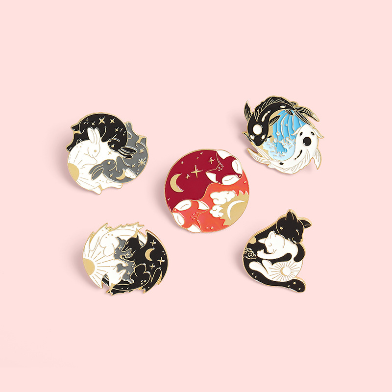 Cartoon Cute Tai Chi Figure Red Fox Black And White Rabbit Brooch display picture 2