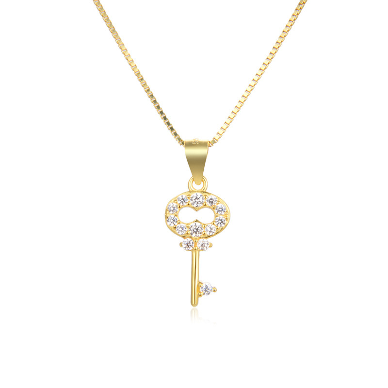 S925 plata esterlina diamante clave collar luz femenina nicho de lujo diseño oro ZIRCON colgante clavícula cadena Día San Valentín