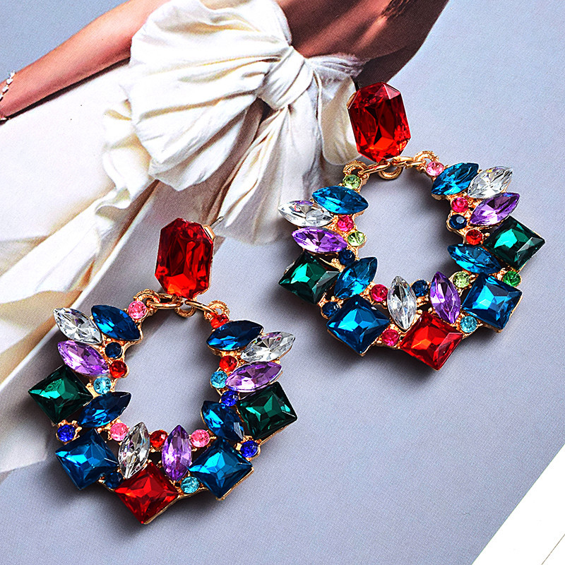 Alloy Material 1 Pair Luxurious Geometric Plating Inlay Alloy Rhinestones Drop Earrings
