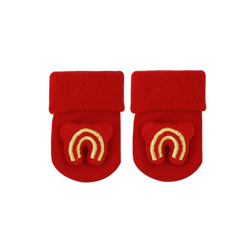 Calcetines para bebés, calcetines para bebés, calcetines para bebés, calcetines de suelo antideslizantes, calcetines de luna llena roja, calcetines de Año Nuevo.