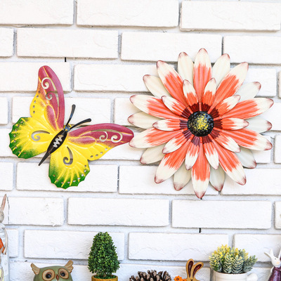 铁艺壁挂蝴蝶墙饰非洲菊太阳花挂饰别墅大门欢迎牌客厅背景墙壁饰|ms