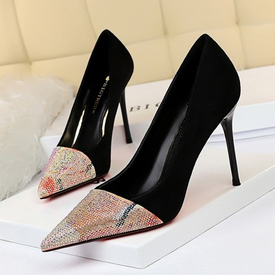 6826-2 in Europe and the sexy nightclub show thin high heels for women's shoes with suede shallow thin mouth pointed col