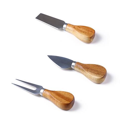 Stainless steel wooden handle cheese knife and fork, creative butter knife set, compact cheese knife