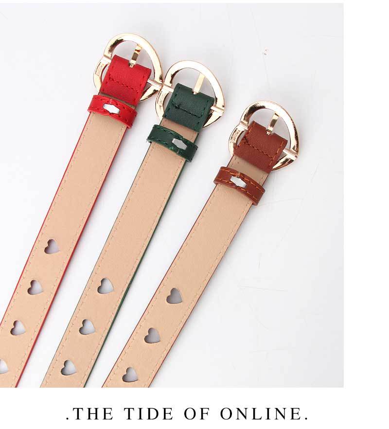 63g Weight Alloy Material Heart, Solid Color Pattern Women'S Gender Basic Style Khaki, Coffee, White, Pink, Red, Green, Camel, Black Color Simple Wild Love Hollow Belt Ladies Pin Buckle Jeans Belt Wholesale 16