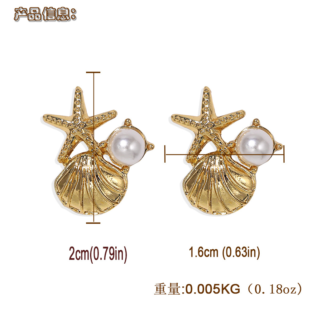 Pure White Pearl Inlaid Starfish Shell Ocean Series Earrings  Wholesale display picture 1