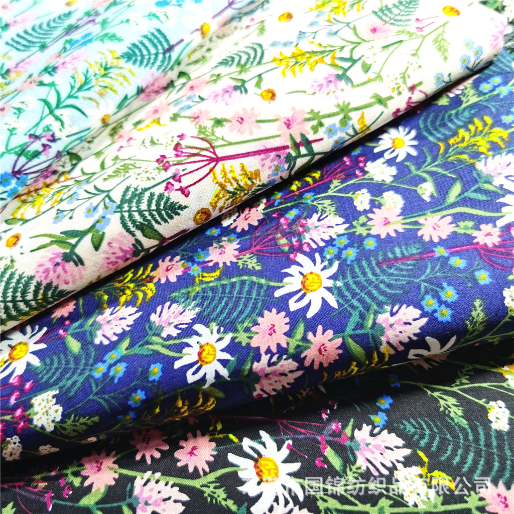 夏季新款活性印花连衣裙面料 60支精梳棉仿天丝田园小清新碎花布