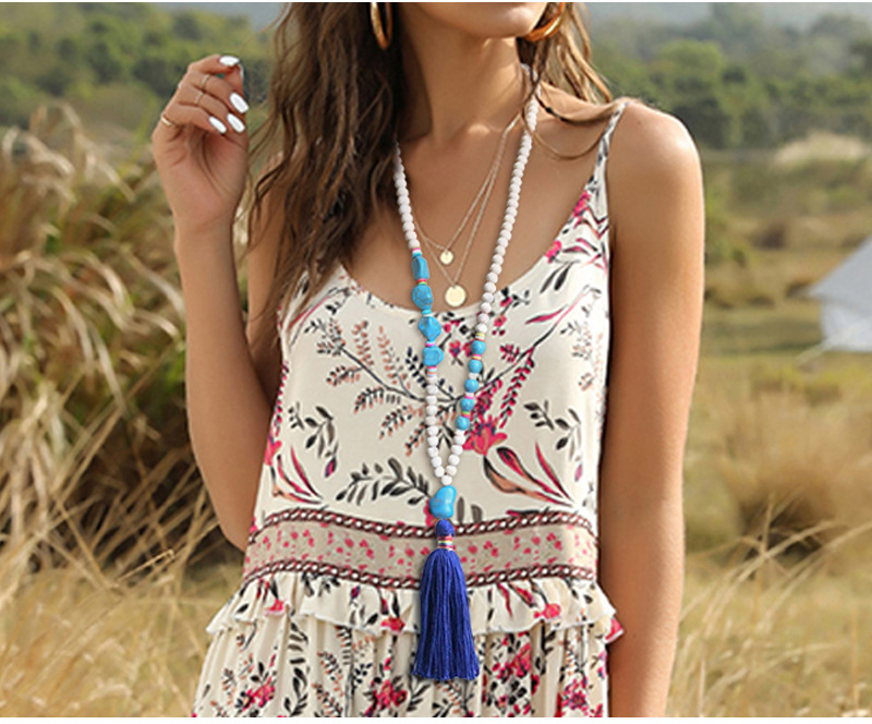 50g Weight Tassel Pendant Material 1 Piece Fashion Tassel Wood Turquoise Soft Clay Beaded Women's Pendant Necklace