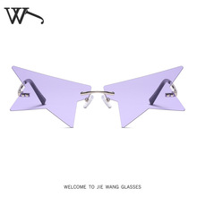 新款欧美时尚个性太阳镜无框跨境半五角星潮流墨镜网红凹造型眼镜