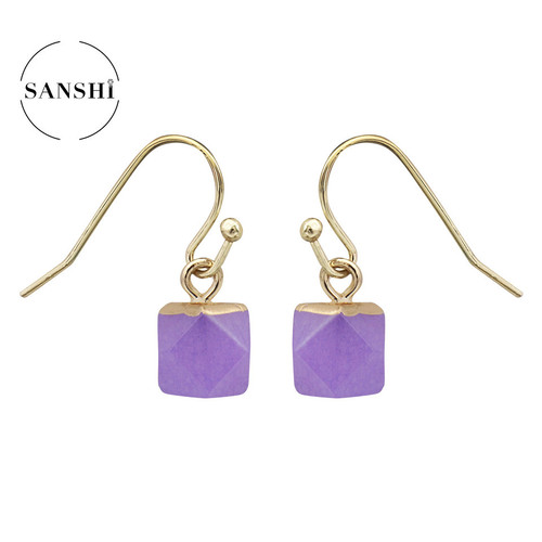 Cross-border simple natural stone ultra-small earrings jade material gold-plated head cut square handmade earrings square ear hook accessories