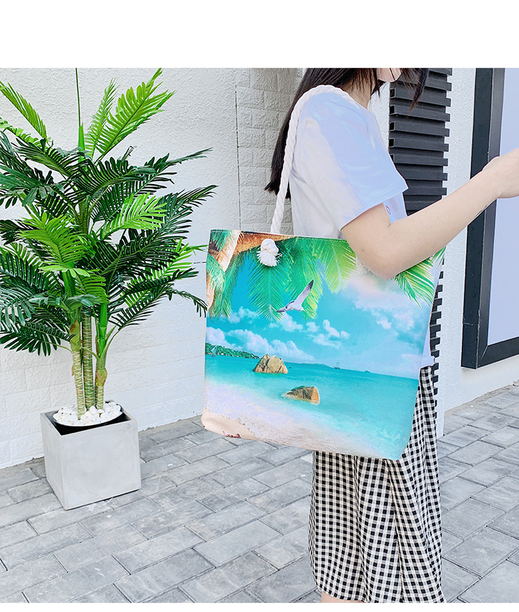 Women's Medium Canvas Ocean Vacation Beach Zipper Beach Bag display picture 21