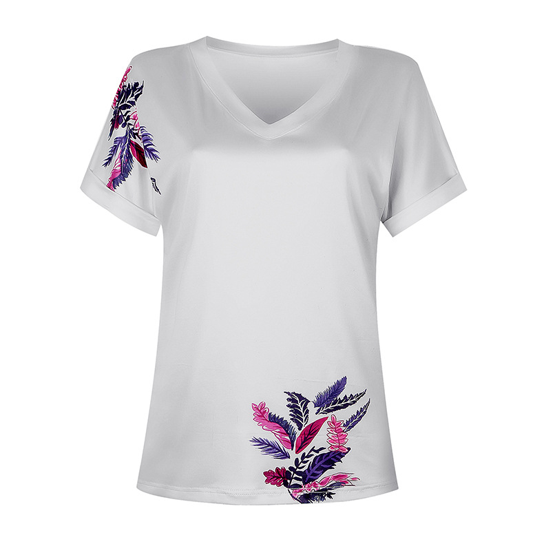 casual short-sleeved V-neck printed T-shirt NSKX6054