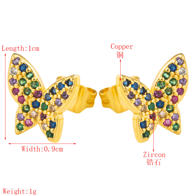 New Fashion  Creative  Butterfly Earrings Female Micro-set Color Zircon Brass Genuine Gold-plated Earrings Nihaojewelry Wholesale display picture 1