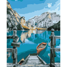 diy数字油画 手工填色客厅风景湖边靠船彩画 蓝湖