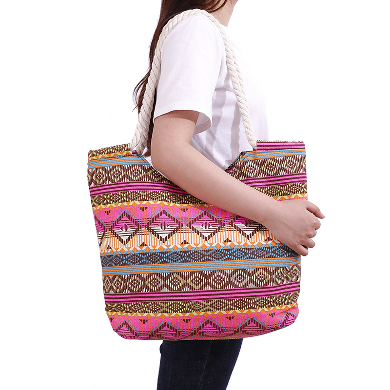 Women's Large Cotton Polyester Stripe Vacation Square Zipper Canvas Bag display picture 1