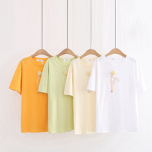 YH11246夏季新款日式时尚甜美学生少女花朵纽扣圆领短袖T恤衫上衣
