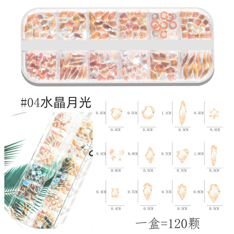 Transfronterizo nuevo Diamante de uñas DIY caja larga de uñas plana de forma especial de diamante color mágico AB Moonlight diamante joyería de uñas