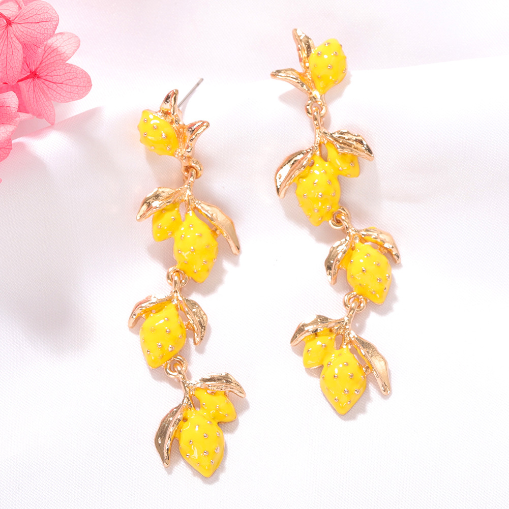 Alloy Drop Oil Lemon Earrings Fashion Natural Earrings Wholesale Nihaojewelry display picture 3