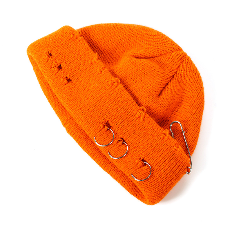 2024 Autumn and winter hole breaking ruffian solid color knitted female trendsetters street yarn versatile styling hat_voghion.com