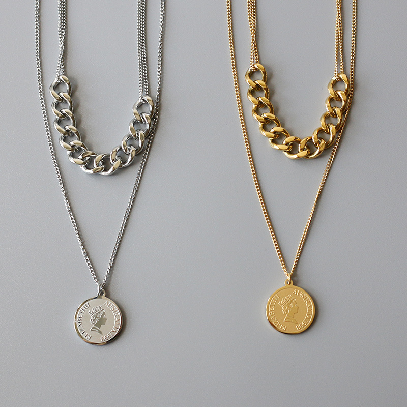 Retro Coin Titanium Steel Double Necklace display picture 1