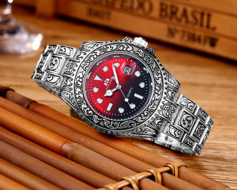 Montre homme à quartz sculptée avec calendrier fantôme d'eau lumineuse MONTRE À QUARTZ_voghion.com