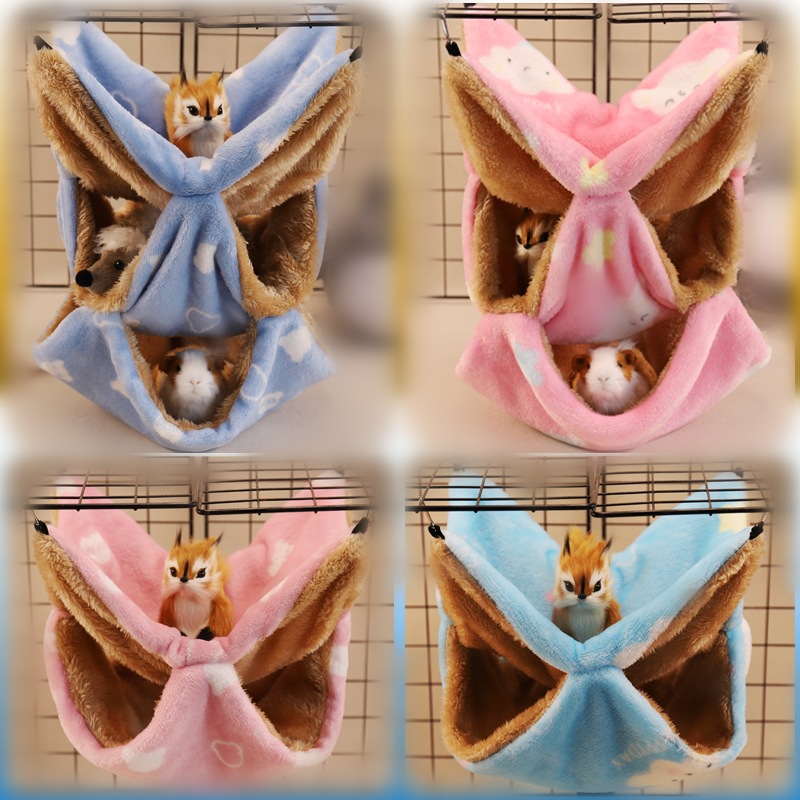 廠家現貨龍貓吊床魔王松鼠睡袋雙層法蘭絨加厚雙面蜜袋鼯鹦鹉睡床