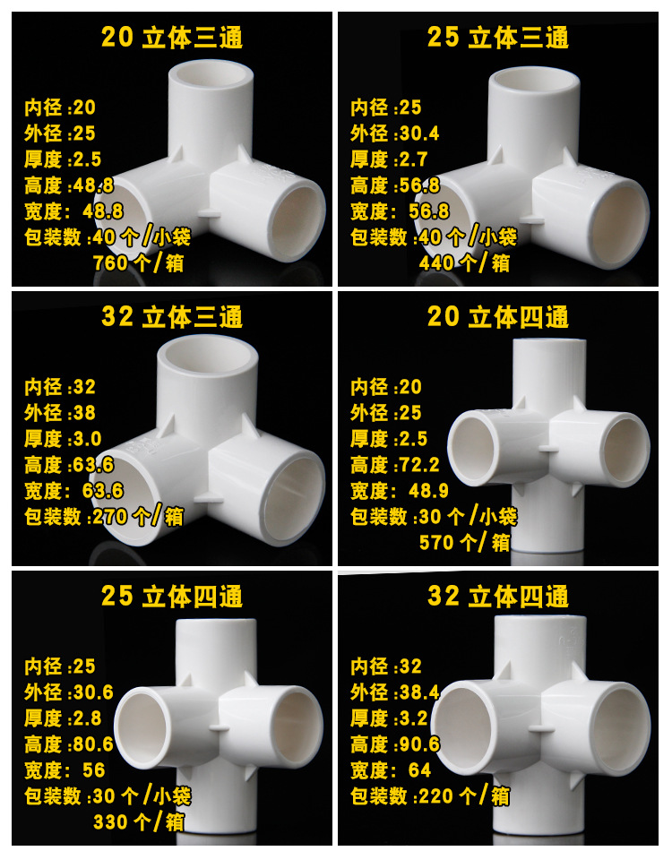 PVC立体三通四通五通六通90度直角架子接头给水管 20 25 32 40 50-阿里巴巴