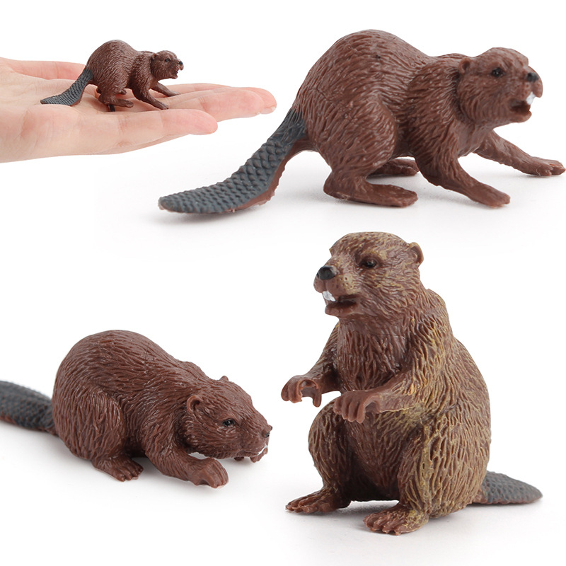 Modelo animal transfronterizo de bosque sólido de pie Castor mini mentira Castor Diversión para niños modelo de simulación cognitiva