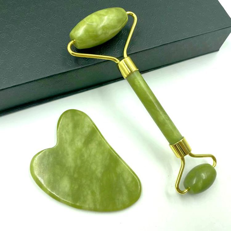 Factory direct supply of natural jade beauty container double-headed jade roller beauty container facial massager scraping board