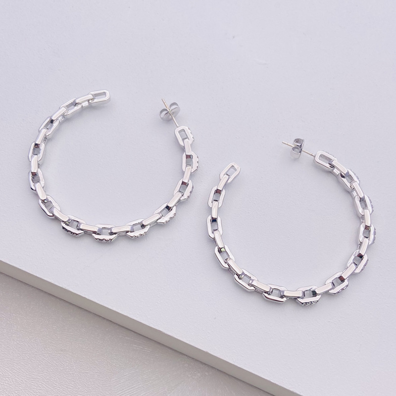 Street Occasion 1 Pair Exaggerated C Shape Inlay Copper Zircon Gold Plated Hoop Earrings