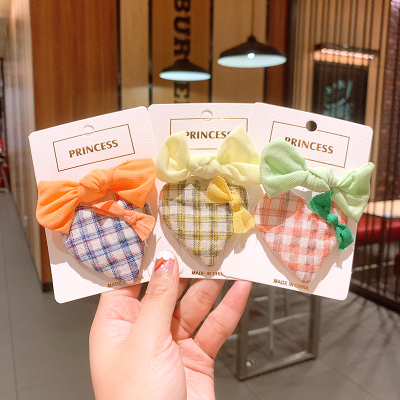 Korean Love Plaid Girls Solid Color Small Bow Children Bb Clip Rubber Band display picture 2