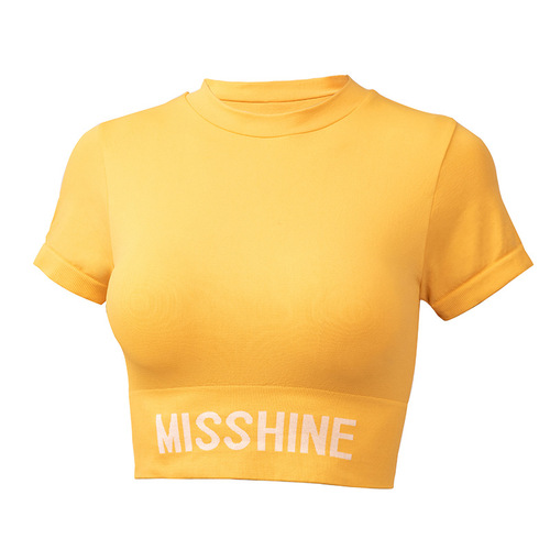 Sports Short Sleeve Women's Tight Bodysuit Sexy Autumn Sweatproof Breathable Waist-Baring Short Fitness Top Yoga T-Shirt Wholesale