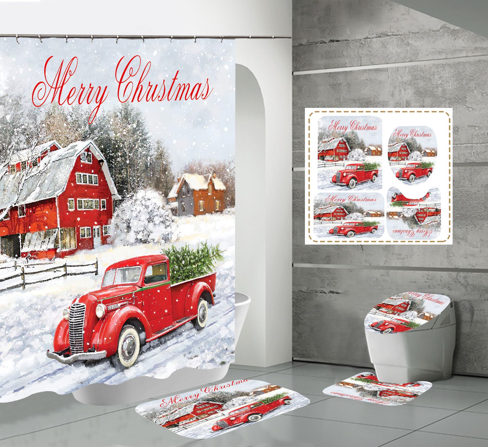 Varm digitaltryck vattentät polyester badrumsavskiljning duschdraperi_voghion.com