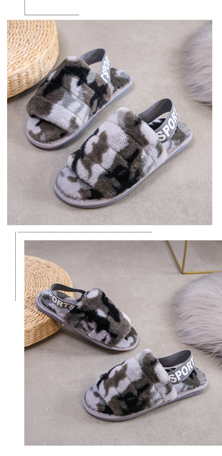 Women's Streetwear Camouflage Open Toe Plush Slippers display picture 16