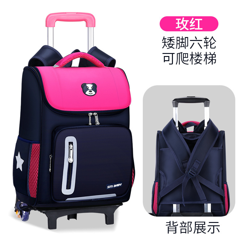 Fábrica de la escuela primaria estudiante carretilla mochila personalizada de tres ruedas de seis ruedas desmontable de doble uso escalera escalada personalizada impresa LOGO