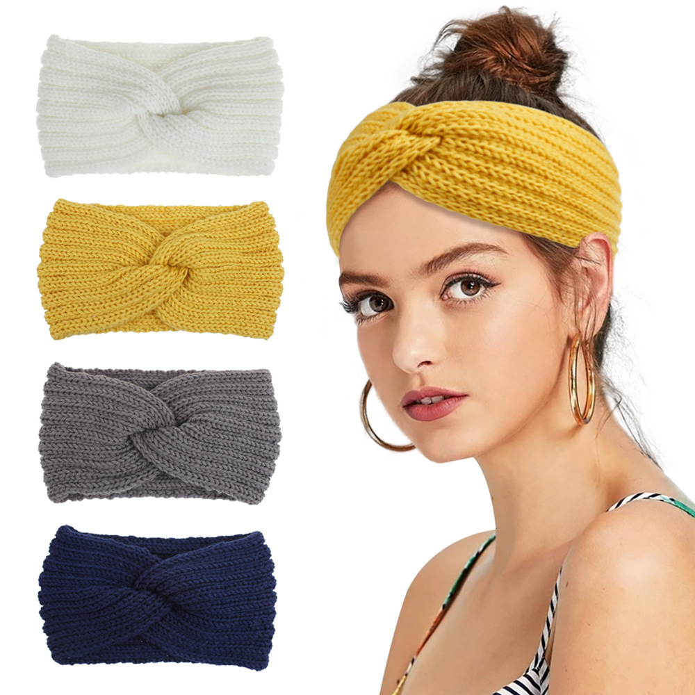 Wool knitted headband women's European a...