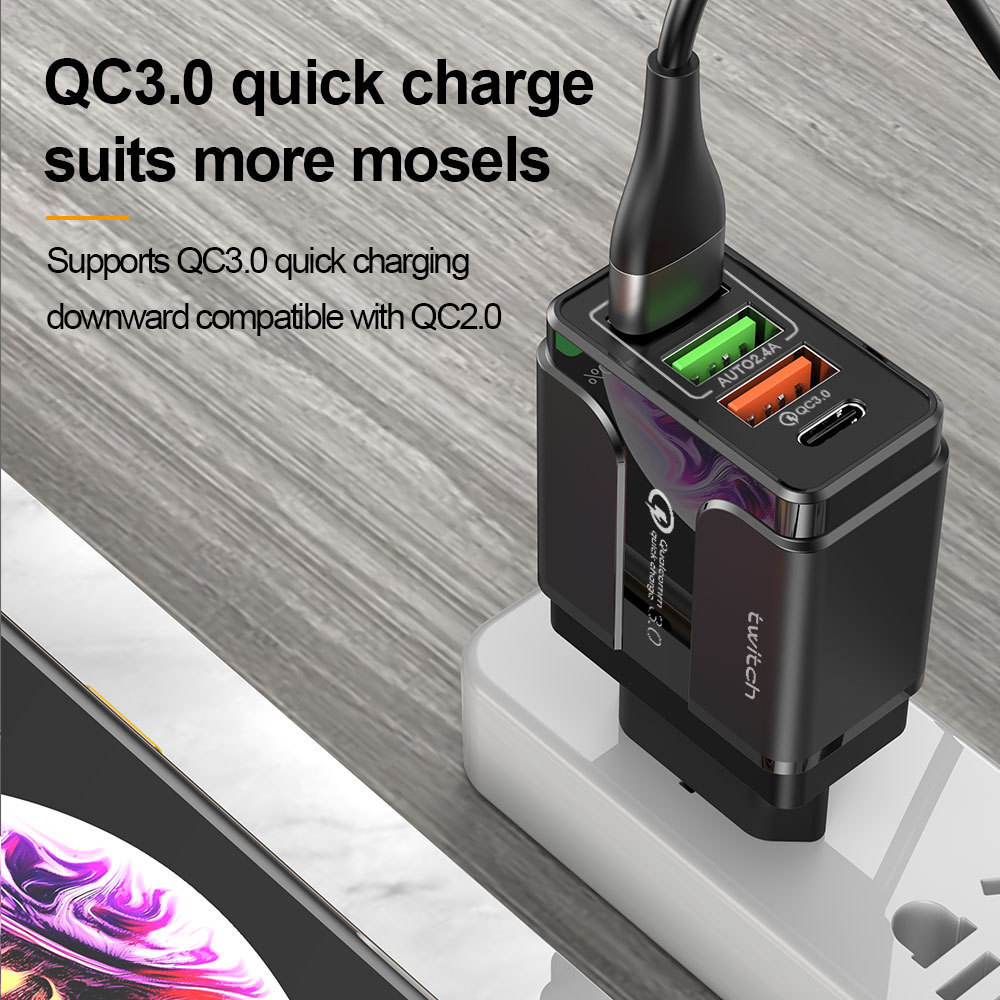 Twitch téléphone portable PD tête de charge rapide 3USBQC3.0PD norme européenne américaine britannique chargeur 36W_voghion.com