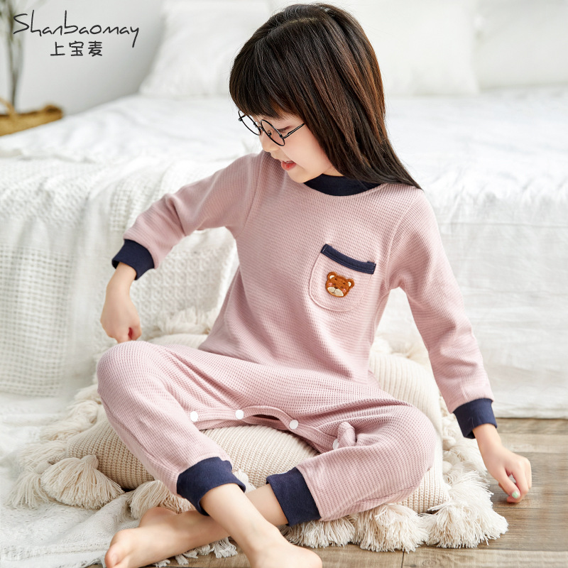 상바오마이 어린이 한 몸 잠옷 두꺼운 따뜻한 가을과 겨울 새 어린이 집 옷 소년 소녀를위한 감기