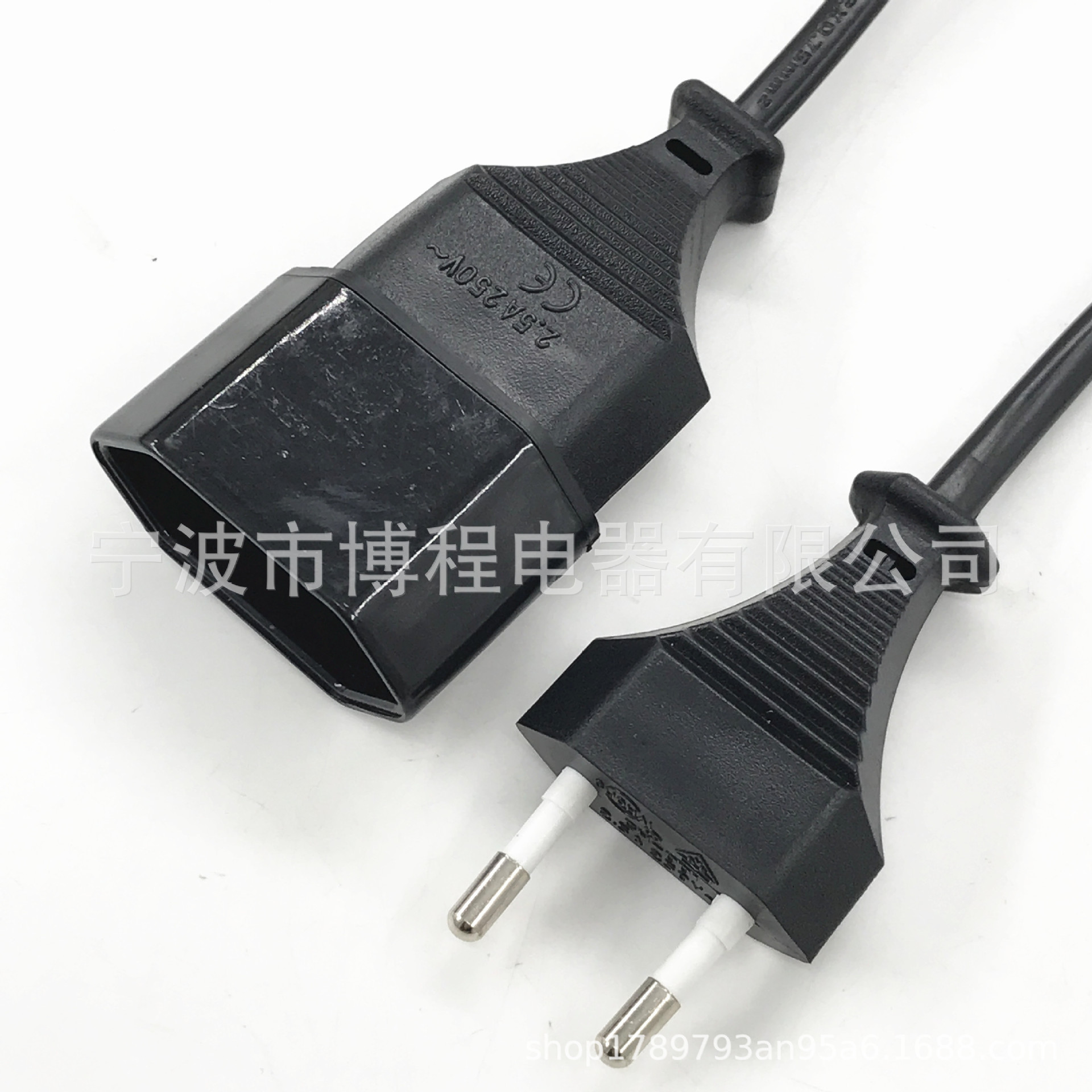 VDE欧标两插电源线 2芯0.75防水对插欧规二插电源线D01韩国电源线