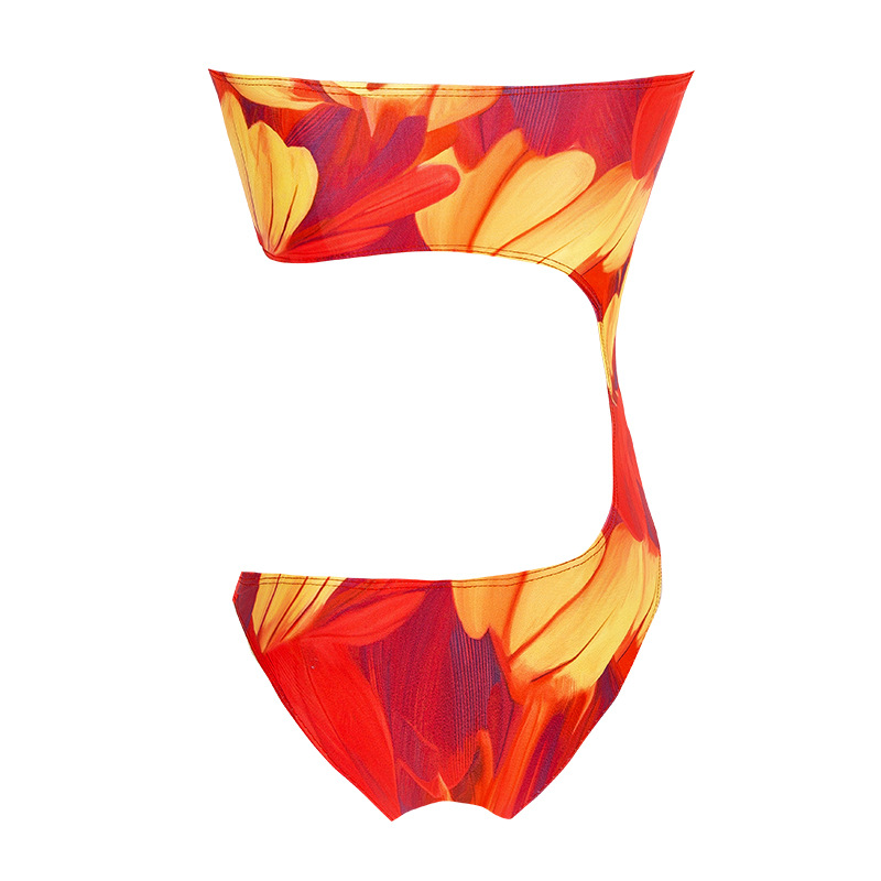 irregular printing tube top sexy one-piece swimsuit  NSHL42433