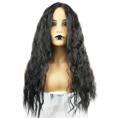 Foreign trade new wig for women, African fashion wig, corn perm, black curly hair, middle parted bangs, high temperature silk headgear