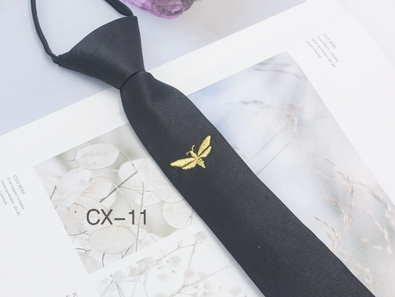 Corbata negra para hombre sin correa de cuerda moda negocios casual corbata profesional bordado personalizado