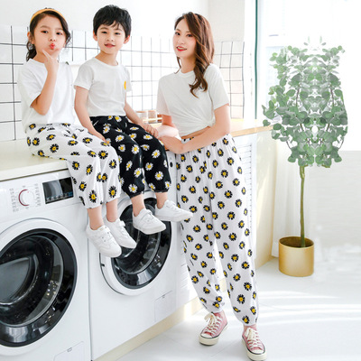 宝宝防蚊裤儿童纯棉男童女童薄款碎花灯笼裤夏季成人防蚊裤亲子装