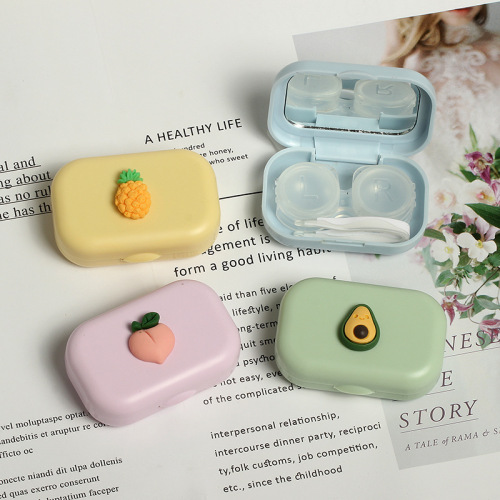 Three-dimensional cartoon contact lens case wholesale with mirror clip tweezers companion box double box care contact lens box