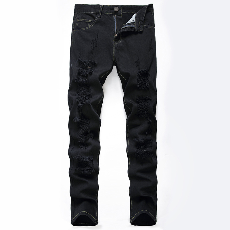 boy 2019 New Cross-Border Fashion European And American Style Ripped Men's Washed Light White Straight Large Size Jeans Men_viptrois.com