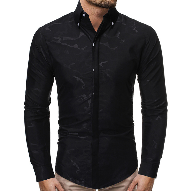 Men’s fashion camouflage printed long sleeve casual slim shirt for men