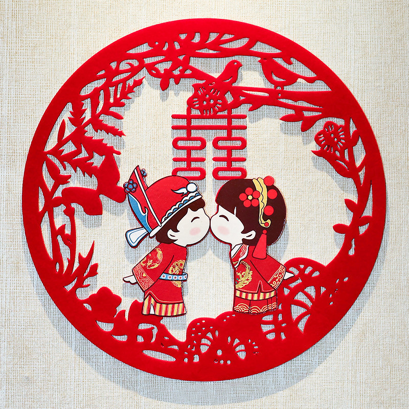 大红植绒喜字结婚用品大全婚房布置装饰喜字贴双喜批发