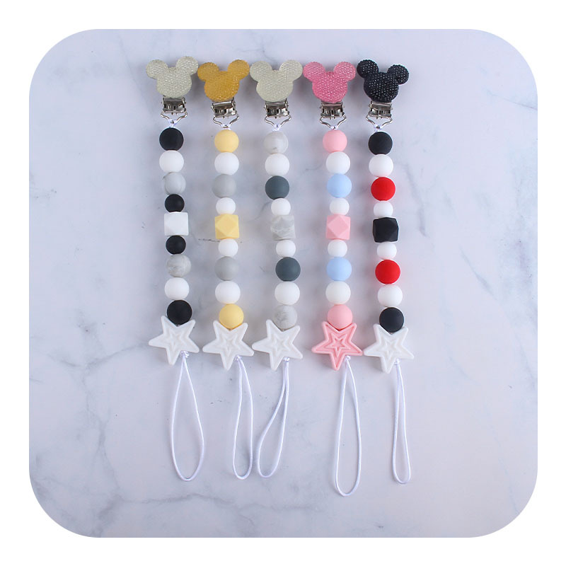 Nuevo clip de chupete Mickey relajante de silicona estrella de cinco puntas mordedor bebé de silicona molar juguete mordedor chupete cadena